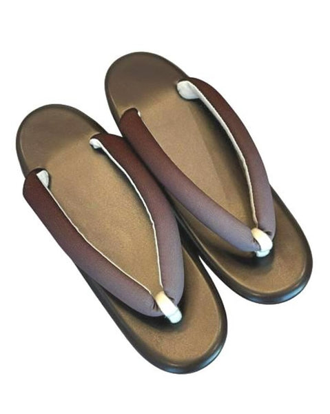 Japanese Kimono Zori Sandals – Brown Faux Leather | Lightweight Waterproof Sole, Size 8