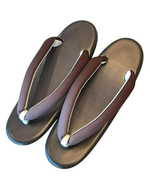 Japanese Kimono Zori Sandals – Brown Faux Leather | Lightweight Waterproof Sole, Size 8