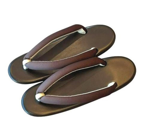 Japanese Kimono Zori Sandals – Brown Faux Leather | Lightweight Waterproof Sole, Size 8