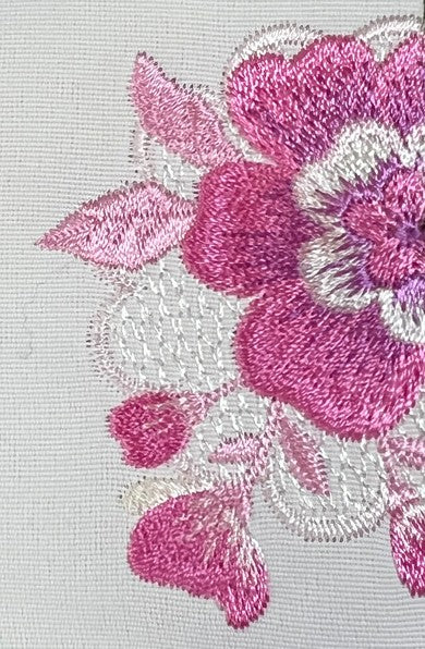 Embroidered Haneri Collar for Kimono – Pink & Purple Floral and Geometric Design