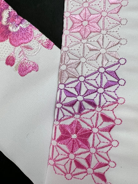 Embroidered Haneri Collar for Kimono – Pink & Purple Floral and Geometric Design