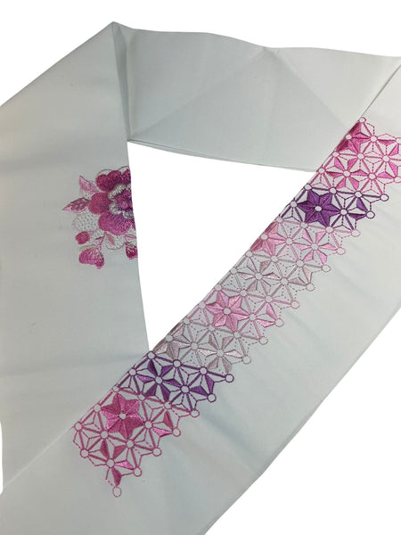 Embroidered Haneri Collar for Kimono – Pink & Purple Floral and Geometric Design