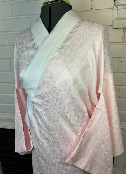 Washable Vintage Pink Nagajuban Kimono Undergarment with White Haneri Collar