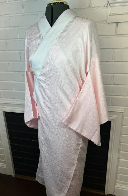 Washable Vintage Pink Nagajuban Kimono Undergarment with White Haneri Collar
