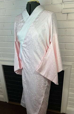 Washable Vintage Pink Nagajuban Kimono Undergarment with White Haneri Collar