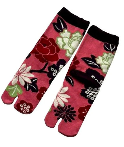 Tabi Crew Socks with Pink Floral Pattern – Japanese Split Toe Socks