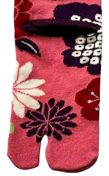 Tabi Crew Socks with Pink Floral Pattern – Japanese Split Toe Socks