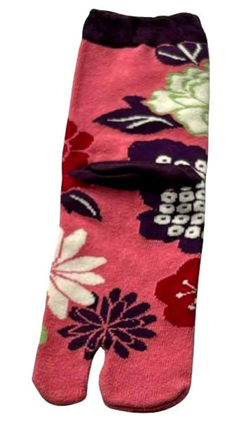 Tabi Crew Socks with Pink Floral Pattern – Japanese Split Toe Socks