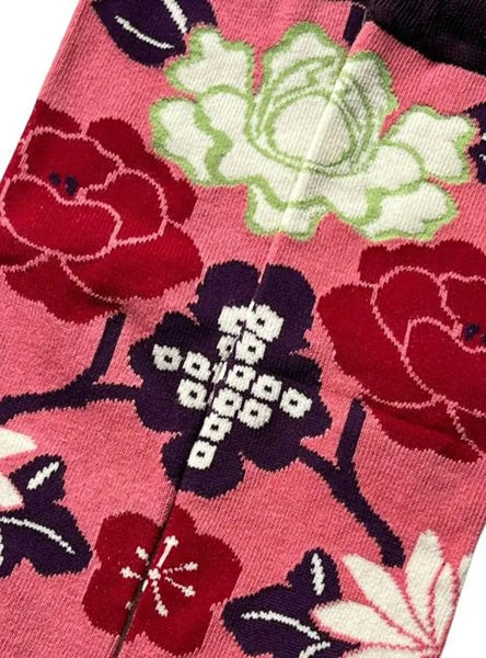 Tabi Crew Socks with Pink Floral Pattern – Japanese Split Toe Socks