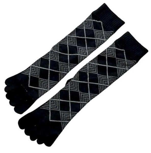 Japanese Five-Toe Socks – Black & Gray Geometric Pattern
