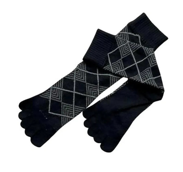 Japanese Five-Toe Socks – Black & Gray Geometric Pattern