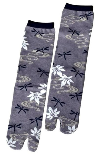 Tabi Crew Socks with Dragonfly & Maple Pattern – Japanese Split Toe Socks