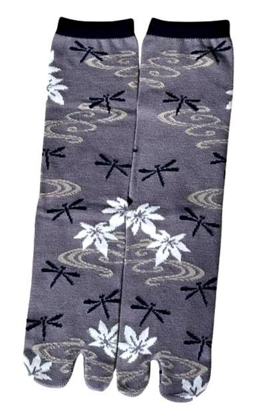 Tabi Crew Socks with Dragonfly & Maple Pattern – Japanese Split Toe Socks