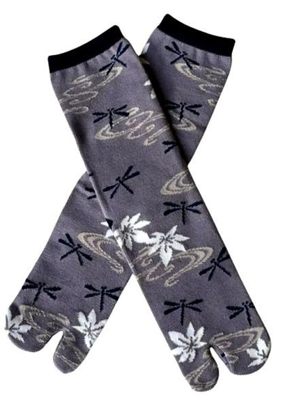 Tabi Crew Socks with Dragonfly & Maple Pattern – Japanese Split Toe Socks