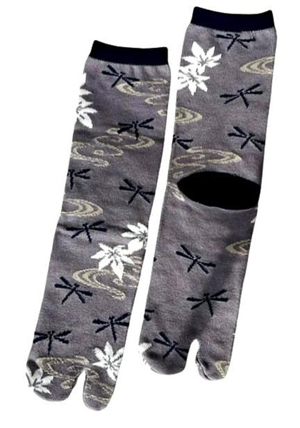 Tabi Crew Socks with Dragonfly & Maple Pattern – Japanese Split Toe Socks