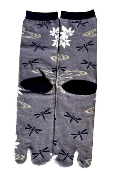 Tabi Crew Socks with Dragonfly & Maple Pattern – Japanese Split Toe Socks