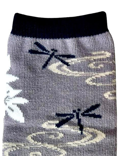 Tabi Crew Socks with Dragonfly & Maple Pattern – Japanese Split Toe Socks