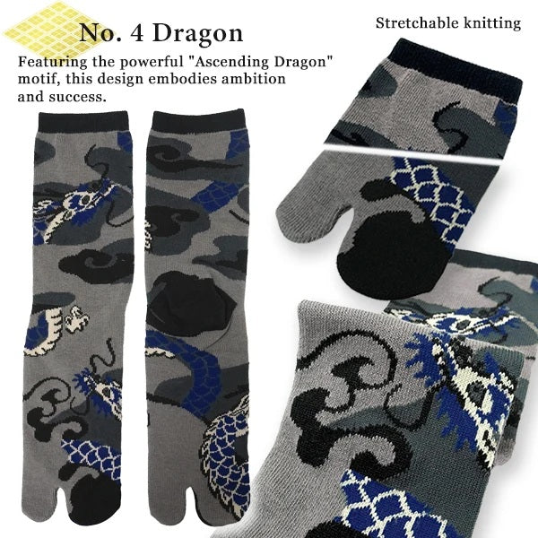 Japanese Tabi Socks – Ascending Dragon Design, Unisex Split-Toe Socks