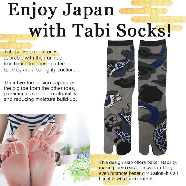 Japanese Tabi Socks – Ascending Dragon Design, Unisex Split-Toe Socks