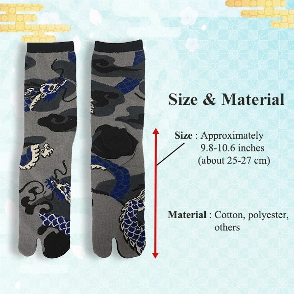 Japanese Tabi Socks – Ascending Dragon Design, Unisex Split-Toe Socks