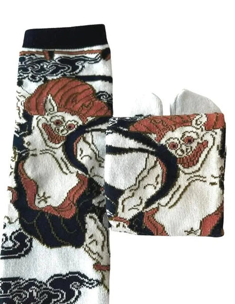 Japanese Tabi Socks – Raijin Thunder God Design, Unisex Split-Toe Socks