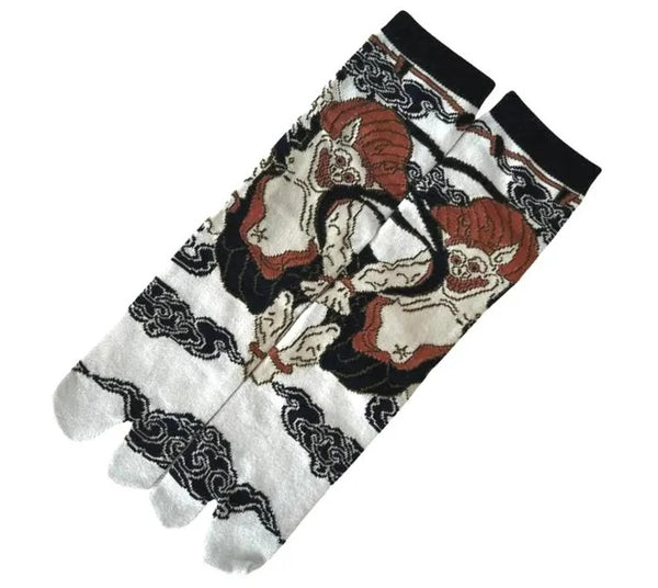 Japanese Tabi Socks – Raijin Thunder God Design, Unisex Split-Toe Socks