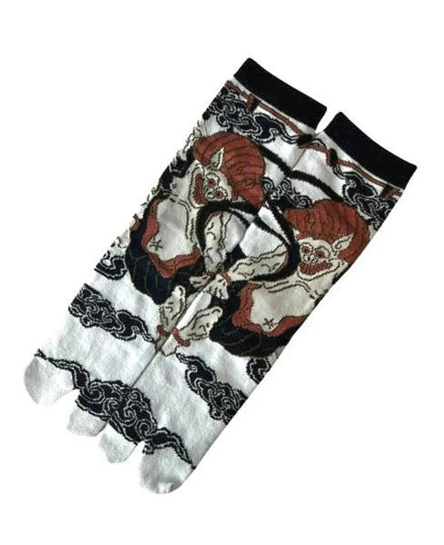 Japanese Tabi Socks – Raijin Thunder God Design, Unisex Split-Toe Socks
