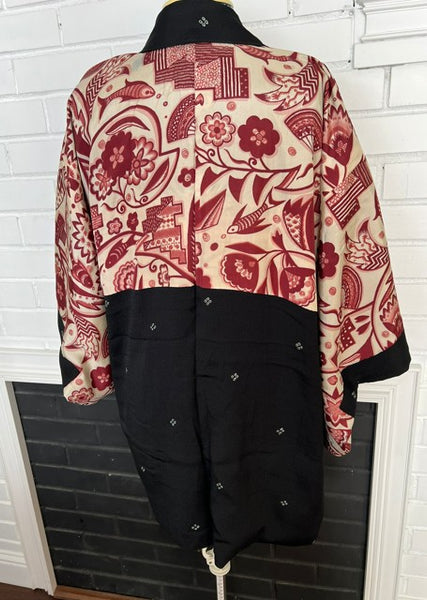 Vintage Black Haori Jacket – Lightweight Awase Kimono Coat with traditional scattered motif, Unisex