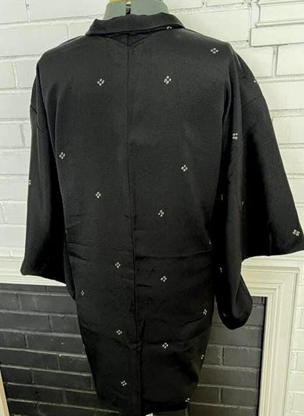 Vintage Black Haori Jacket – Lightweight Awase Kimono Coat with traditional scattered motif, Unisex