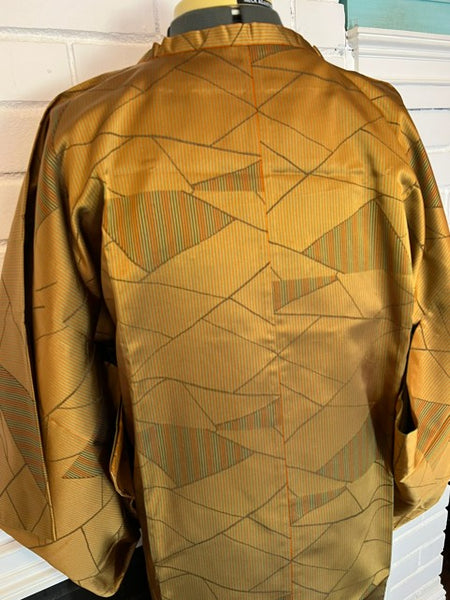 Vintage Long Silk Michiyuki Coat – Golden Mustard Japanese Kimono Overcoat