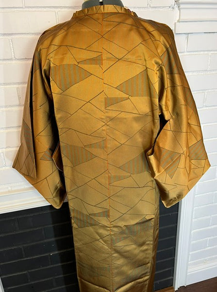 Vintage Long Silk Michiyuki Coat – Golden Mustard Japanese Kimono Overcoat