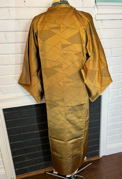 Vintage Long Silk Michiyuki Coat – Golden Mustard Japanese Kimono Overcoat