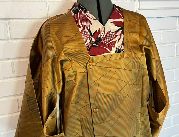 Vintage Long Silk Michiyuki Coat – Golden Mustard Japanese Kimono Overcoat