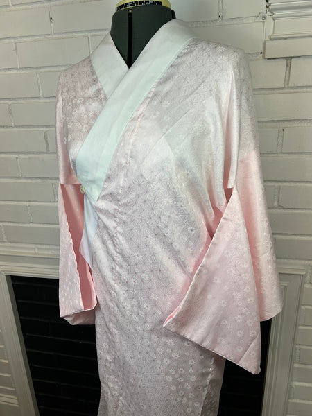 Washable Vintage Pink Nagajuban Kimono Undergarment with White Haneri Collar