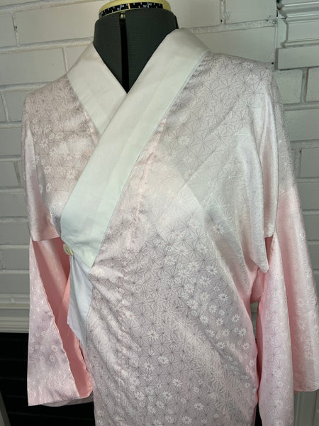 Washable Vintage Pink Nagajuban Kimono Undergarment with White Haneri Collar