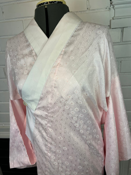 Washable Vintage Pink Nagajuban Kimono Undergarment with White Haneri Collar