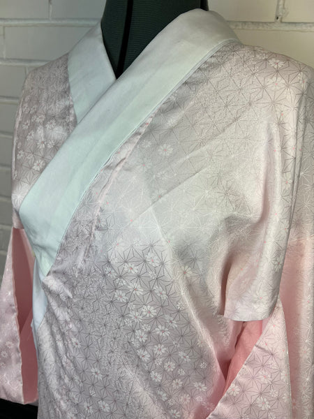 Washable Vintage Pink Nagajuban Kimono Undergarment with White Haneri Collar