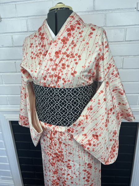 KIMONO, Plum Blossom, Size: S-M / Japanese Traditional Women's Awase (lined) "Komon" Kimono