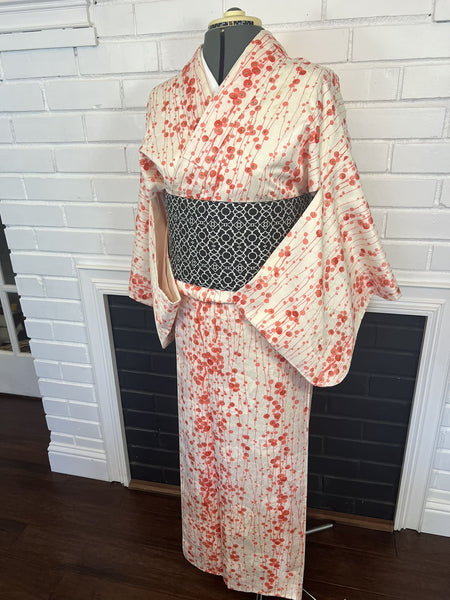 KIMONO, Plum Blossom, Size: S-M / Japanese Traditional Women's Awase (lined) "Komon" Kimono