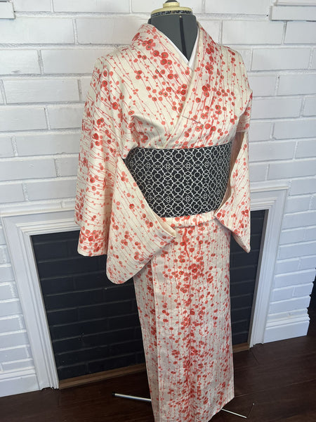 KIMONO, Plum Blossom, Size: S-M / Japanese Traditional Women's Awase (lined) "Komon" Kimono