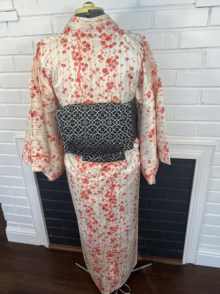 KIMONO, Plum Blossom, Size: S-M / Japanese Traditional Women's Awase (lined) "Komon" Kimono