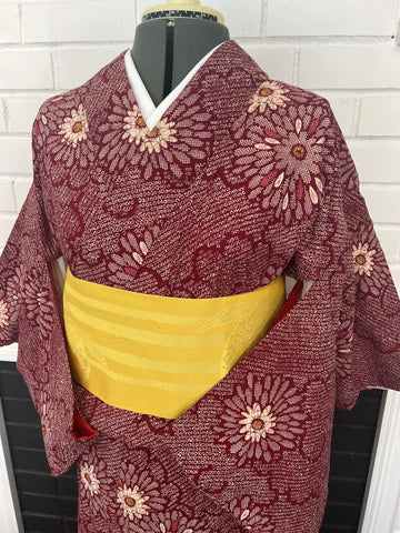 KIMONO, Chrysanthemum, Size: S / Japanese Traditional Women's Awase (lined) "Shibori (tie-dye) Komon"