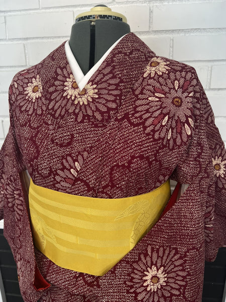 KIMONO, Chrysanthemum, Size: S / Japanese Traditional Women's Awase (lined) "Shibori (tie-dye) Komon"