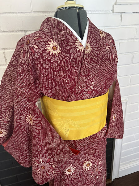 KIMONO, Chrysanthemum, Size: S / Japanese Traditional Women's Awase (lined) "Shibori (tie-dye) Komon"