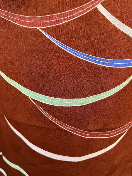 Washable Vintage KIMONO, Size: S / Japanese Traditional Women's Hitoe Kimono, Rust Brown Unlined summer Kimono with Colorful Curved Stripes
