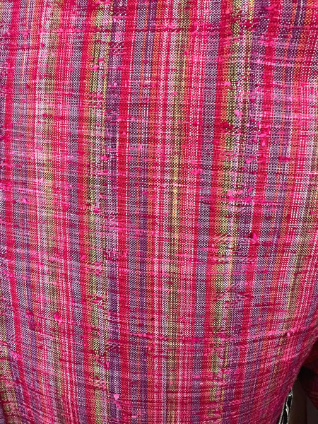 Japanese Vintage KIMONO, Size: S / Japanese Traditional Women's Hitoe (single layer) "Cotton" Kimono, Vibrant Pink Stripes