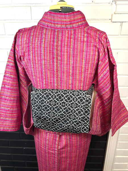 Japanese Vintage KIMONO, Size: S / Japanese Traditional Women's Hitoe (single layer) "Cotton" Kimono, Vibrant Pink Stripes