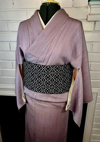 Japanese Vintage Silk Kimono: Pale Lavender Awase (Lined), Size M-L