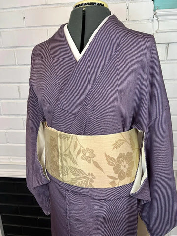 Vintage Japanese Kimono – Purple Silk Awase Kimono with Fine Dotted Stripe, Size S-M