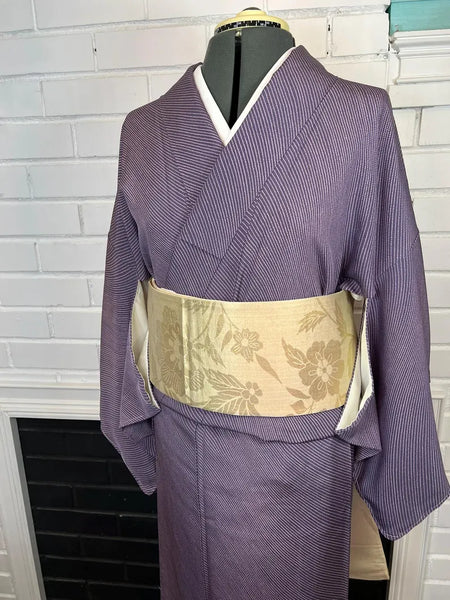 Vintage Japanese Kimono – Purple Silk Awase Kimono with Fine Dotted Stripe, Size S-M